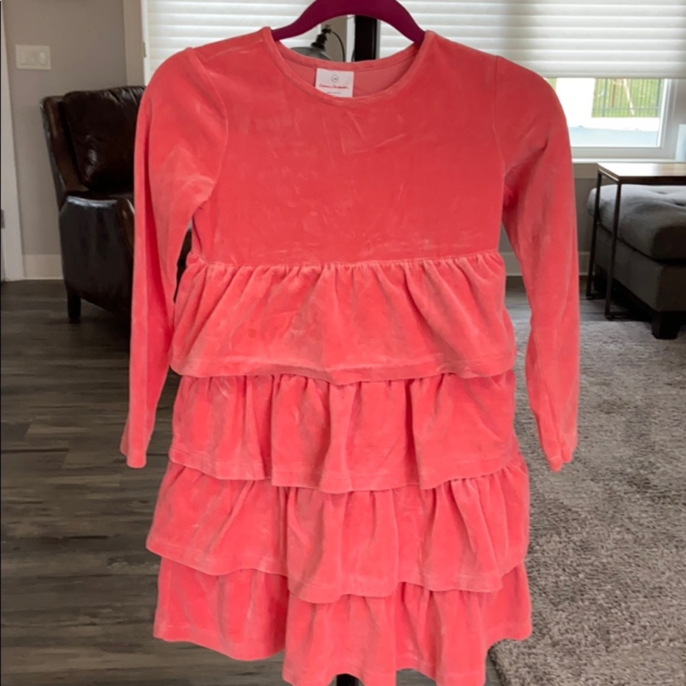 Hanna Andersson Girls Velour Ruffle Dress size 140